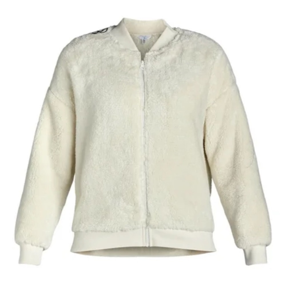 Time and Tru White Sherpa Bomber Full Zip Jacket